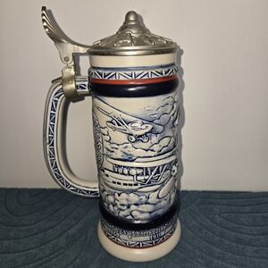 Avon Ceramic Aviation Stein in Blue, White and Red Accents